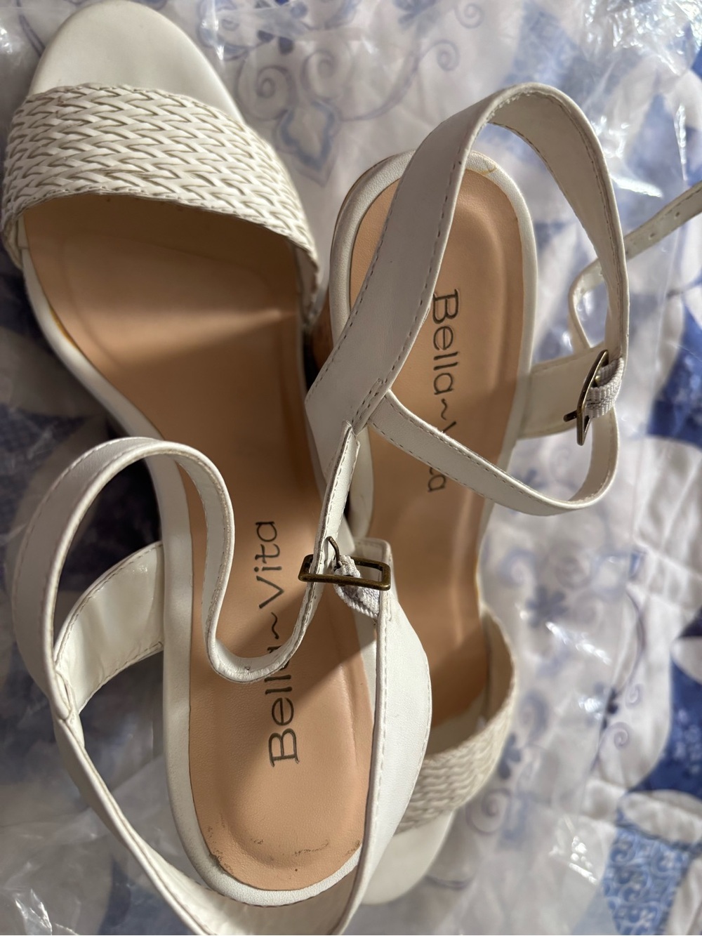 Bella Vita White Woven Toe Slingback Sandals